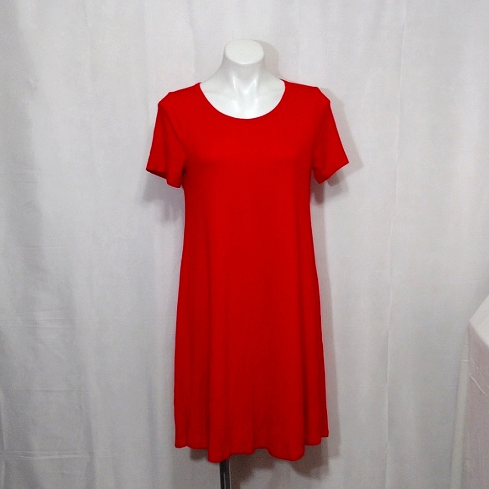 NWT Flowy Coral Red Swing Tunic Dress Summer Hot Weather Pullover L Casual Chic